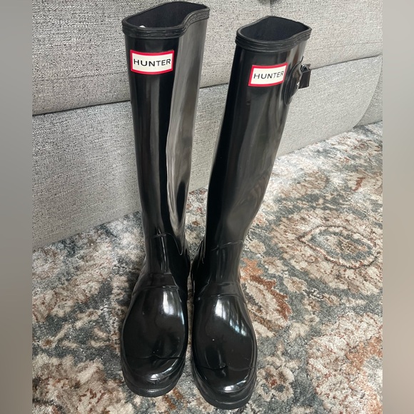 Hunter Black Tall Rain Boots - Picture 1 of 16
